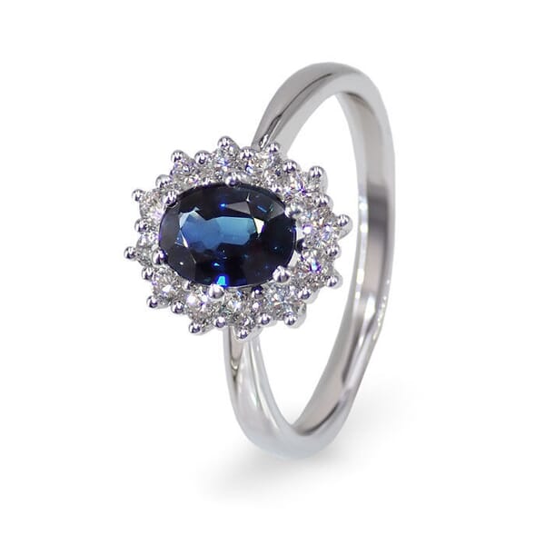 Diamantring i hvitt gull 14 kt med 0,36 ct W-Si & safir - 573001